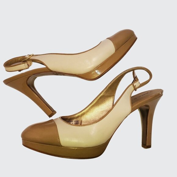Tahari "London" Two Tone Tan Cream Patent Leather Slingback Women's Size 8.5M - Picture 5 of 15